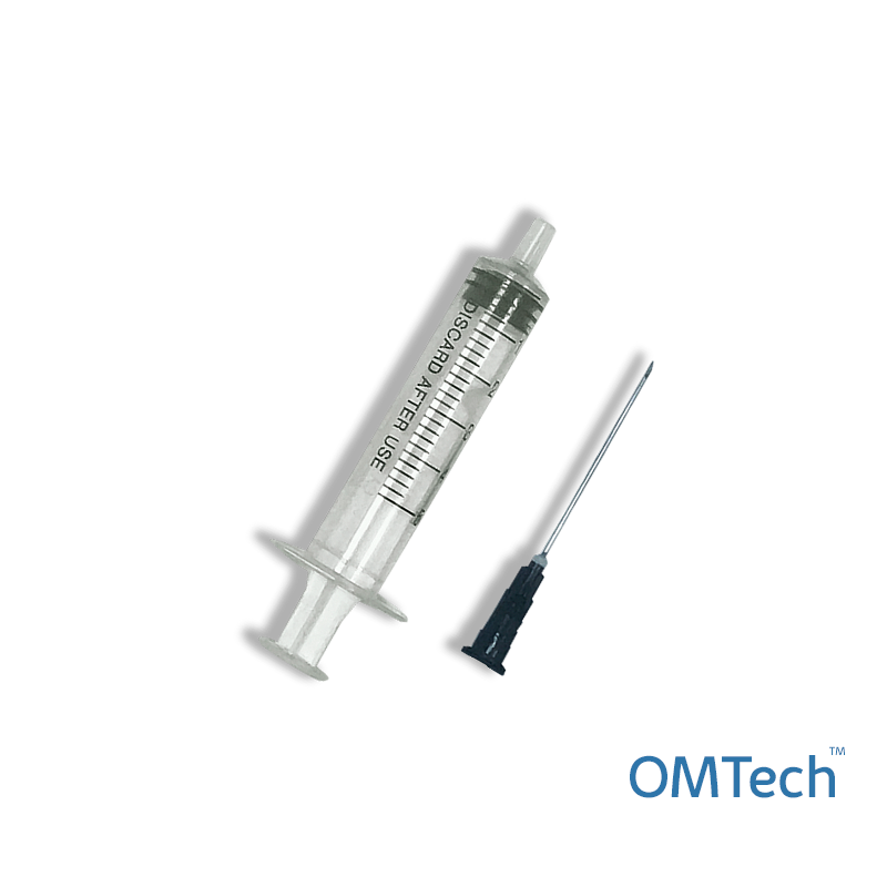 Шприц ін’єкційний 3-х компонентний одноразовий стерильний OMTech™ 5 мл Luer Slip з голкою 0,70 ммx38мм (22G)